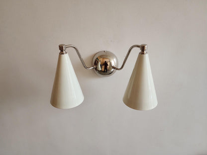 Handcrafted Double Sconce | Mid-Century Italian Brass Wall Lamp