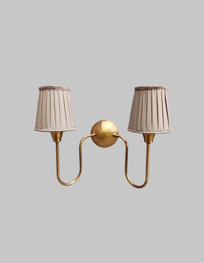 Handcrafted Double Arm Brass Wall Sconce With Fabric Lamp shade Mid-Century Brass Wall Lamp Home Decor