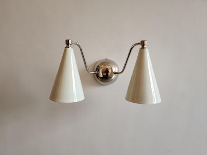 Handcrafted Double Sconce | Mid-Century Italian Brass Wall Lamp