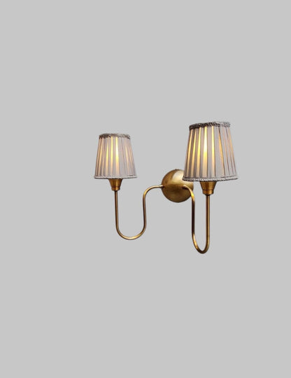 Handcrafted Double Arm Brass Wall Sconce With Fabric Lamp shade Mid-Century Brass Wall Lamp Home Decor